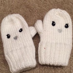 Winter white knit mittens